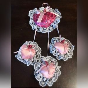 Small Pink Heart Pillow with Trio of Hearts Decorative Door Hanger 11” long